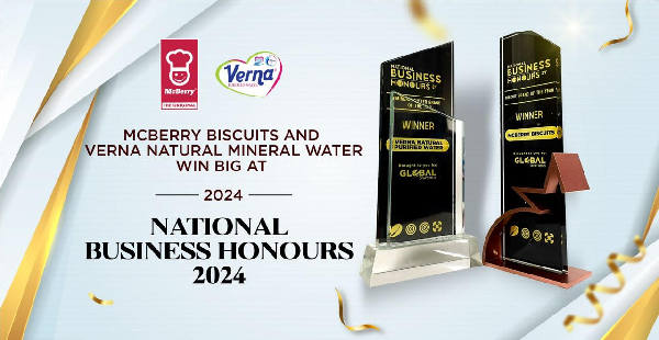 Verna Mineral Water and McBerry Biscuits win big at 2024 National Business Honours