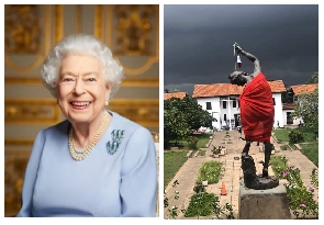 Queen Elizabeth II and statue of the Commonwealth Hall