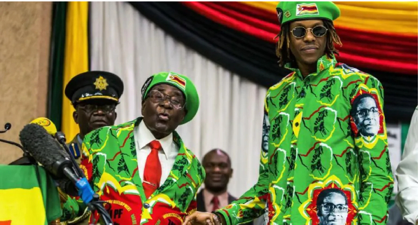 Former President of Zimbabwe Robert Mugabe (L) and his son (R)