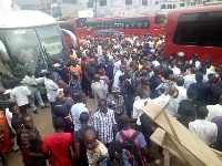 One person has been arrested during a protest by workers of the Neoplan bus terminal at Asafo