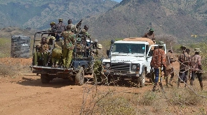 Security personnel on patrol in Turkana, Kenya after a past attack by Toposa militia of South Sudan