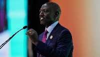 Kenya's President William Ruto delivers a speech during the Africa Forward Summit