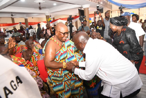 Chief of Atasomanso, Nana Owusu Barimah III and Dr. Bawumia in a handshake