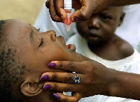 Children receiving polio vaccination