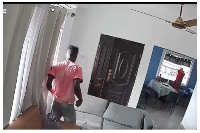 Screenshot of CCTV footage showing suspected thief inside residence