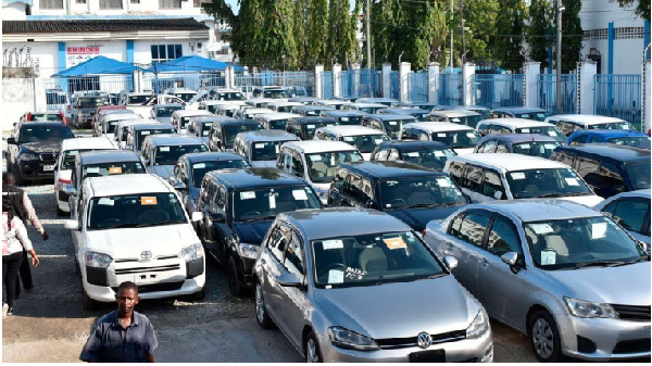 Second-hand motor vehicles at Eyre Motors yard in Mombasa County, Kenya