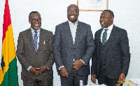 Dr Cassiel Ato Forson (M) in a picture with Chief Justice Paul Baffoe Bonnie(L) and Dr Dominic Ayine