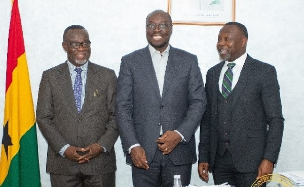 Dr Ato Forson (M) in a picture with Chief Justice Paul Baffoe-Bonnie (L) and Dr Dominic Ayine