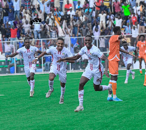 Sudan players celebrating a goal against Niger in the first leg