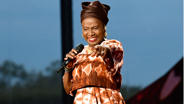 Angélique Kidjo pictured during a 2021 performance in Paris