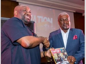 Chief Dele Momodu and President John Dramani at the Launch of the latest edition of the Ovation Maga
