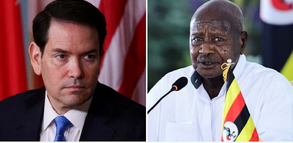 US Secretary of State Marco Rubio (left) and Ugandan President Yoweri Museveni