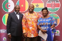 Sports Minister, Isaac Asiamah (middle) with his deputy and Chairperson of the LOC at the event