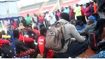 World 800m champions Mary Moraa speaks to her colleagues during their boycott at the Nyayo Stadium