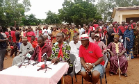 A file photo of  Gyan (second from right) speaking during the press briefing