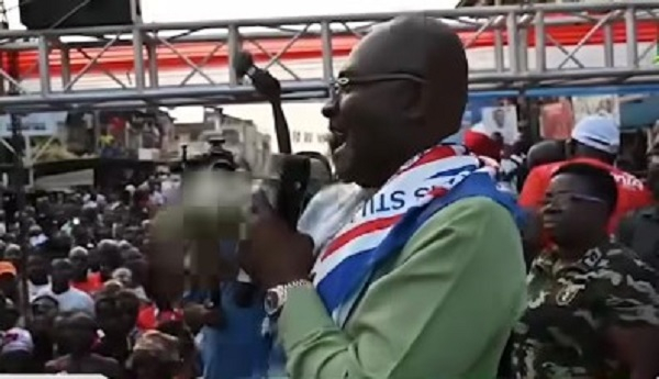 Kennedy Agyapong speaking at the campaign event at Abossey Okai