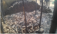 A raging fire has swept through a yam barn at KpareKpare