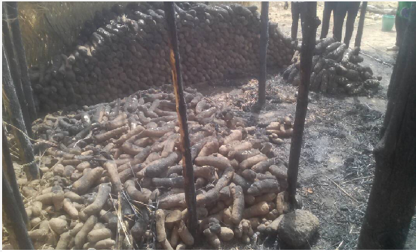 A raging fire has swept through a yam barn at KpareKpare