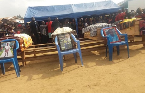 The caskets of the four deceased persons