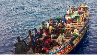 Survivors, mostly from Senegal, seen in a boat found adrift in the Atlantic Ocean near Cape Verde