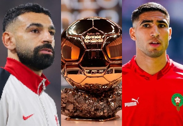 Salah (L) and Achraf Hakimi (R) have been shortlisted for the 2025 Ballon d'Or