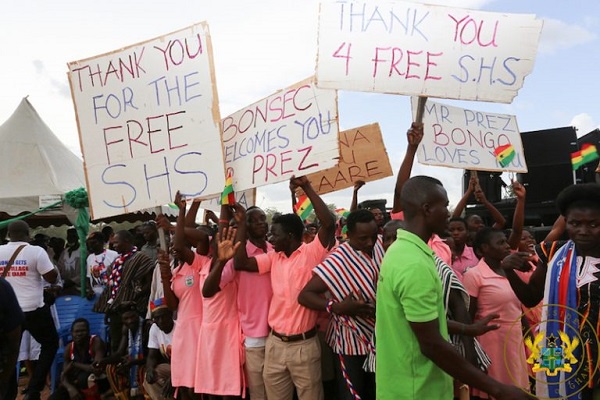 Some beneficiaries of the free shs displaying banners of gratitude