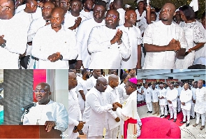 Dr Mahamudu Bawumia (left) dancing with Apostle Eric Nyamekye