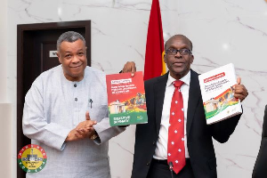 Goosie Tandoh (L), Speaker of Parliament Alban Bagbin (R)