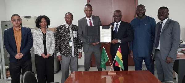 The Ghana team at the AU, making the deposit