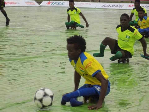 A skate soccer game between Ghana and Nigeria
