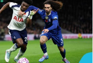 Kudus Mohammed (in white jersey) struggled against Marc Cucurella on the right-wing