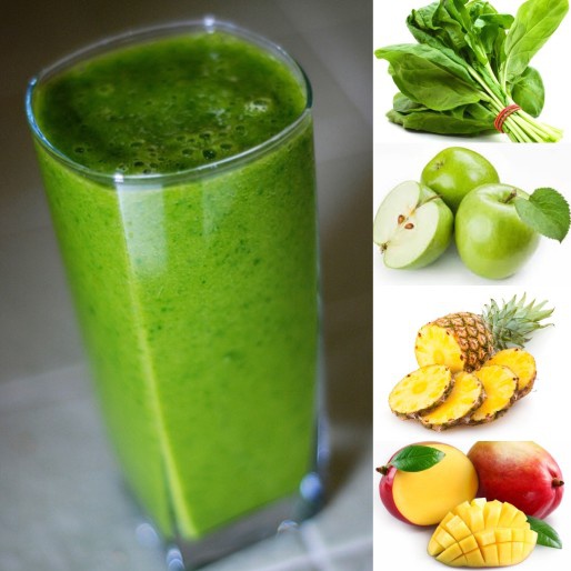 A glass of tropically green smoothie