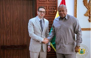 Mahama (R) meets Alex Soros (L) to discuss Ghana's progress