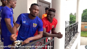 Some players of Hearts of Oak at the club house in Pobiman