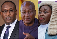 Kofi Bentil (L) says the law stops President Mahama (M) until suits by Torkornoo (L) are ruled