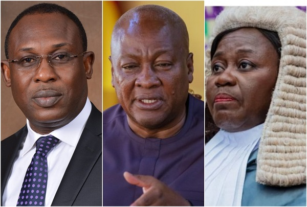 Kofi Bentil (L) says the law stops President Mahama (M) until suits by Torkornoo (L) are ruled