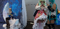 A cosplayer poses for a picture at Anime NYC at the Jacob K. Javits Convention Center in New York