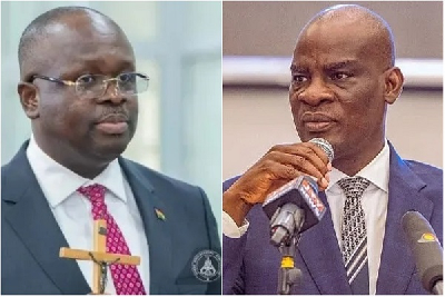 Dr Edward Omane Boamah (L) was introduced to the NDC leadership by Haruna Iddrisu (R)