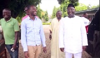 Dr. Mahamudu Bawumia, Vice President with his former aide, Kwabena Boadu in a blue shirt