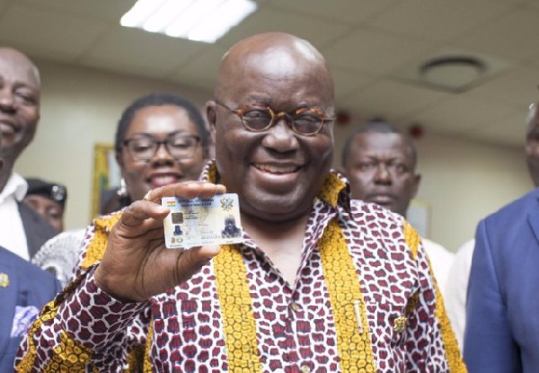 Nana Addo Dankwa Akufo-Addo , President of Ghana with his Ghana Card