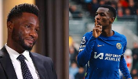 Chelsea legend John Mikel Obi (left) and Nicolas Jackson