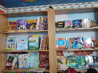 Inside the newly built learning hub offering books for children to read