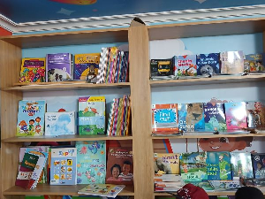 Inside the newly built learning hub offering books for children to read