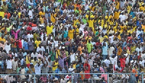 Ebusua Dwarfs fans celebrating a goal against Asante Kotoko.