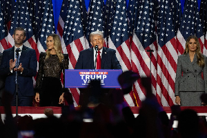 Former President Donald Trump speaks at his election night watch party in West Palm Beach, Florida