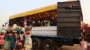 Many prospective voters heading to Kumasi joined cargo cars to go and cast their ballot