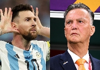 L-R  Lionel Messi and Former Netherlands manager, Louis van Gaal