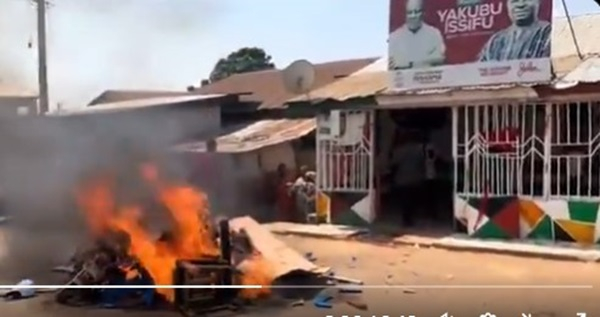 Angry NDC members in Ashanti Mampong burn party property over MCE appointment