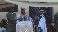 Torgbui Akumey-Geli Adzololo III speaks at the speech and prize day of the school