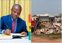 Deputy information minister Sylvester Tetteh and the GBC bungalows he is accused of demolishing